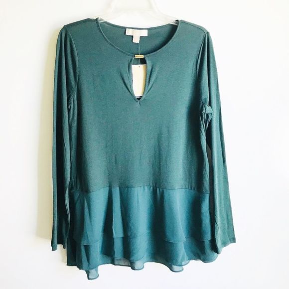 Michael Michael Kors Emeral Green Scoop Neck Tiered‎ Hem  Top Blouse - Picture 3 of 10